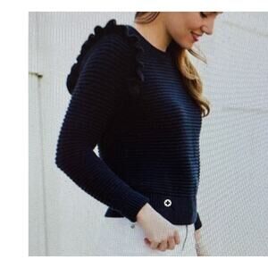 Women's Banana Republic Navy Blue Ruffle Knit  Thick Warm Sweater Size S